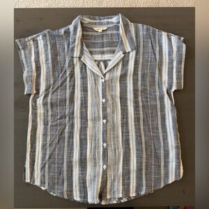 Lucky Brand Gray and White Striped Women's Button Down Shirt